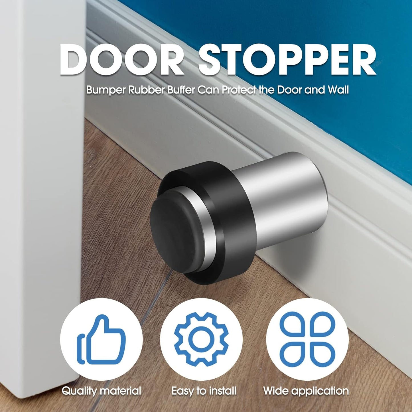 Chumia 30 Pcs Door Stopper Mounted Floor Stops Stainless Steel Cylindrical Stopper Modern Decorative Rubber Bumper Stops Holder Wall Protector for Bottom or Top of Door (Silver)
