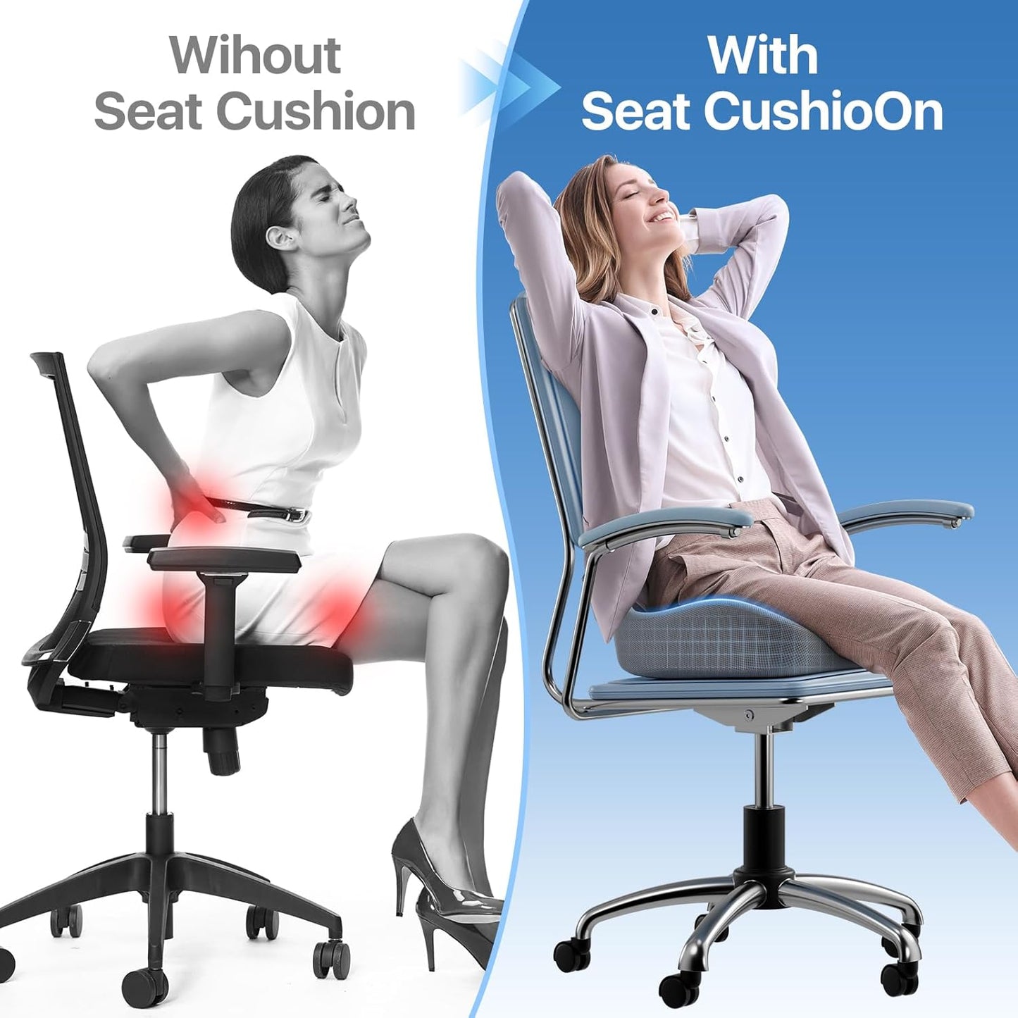 Seat Cushion, Extra Large Memory Foam Cushion for Office Chair Cushions, Ergonomic Cushions Pad Pillow for Pressure Relief Sciatica & Pain Relief for Long Sitting, Grey