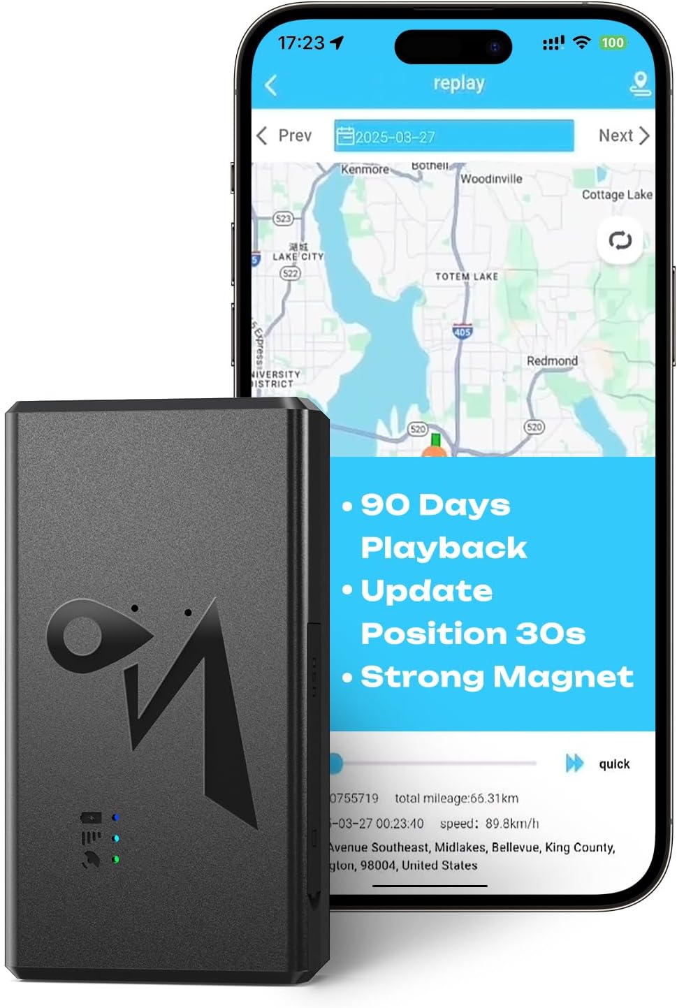 4G LTE GPS Tracker for Vehicles & Cars 90-Day Battery Life, Real-Time Tracking & Geo-Fencing Alerts, USA/Canada Coverage Multi Alerts with Car Tracker Design (Subscription Required)