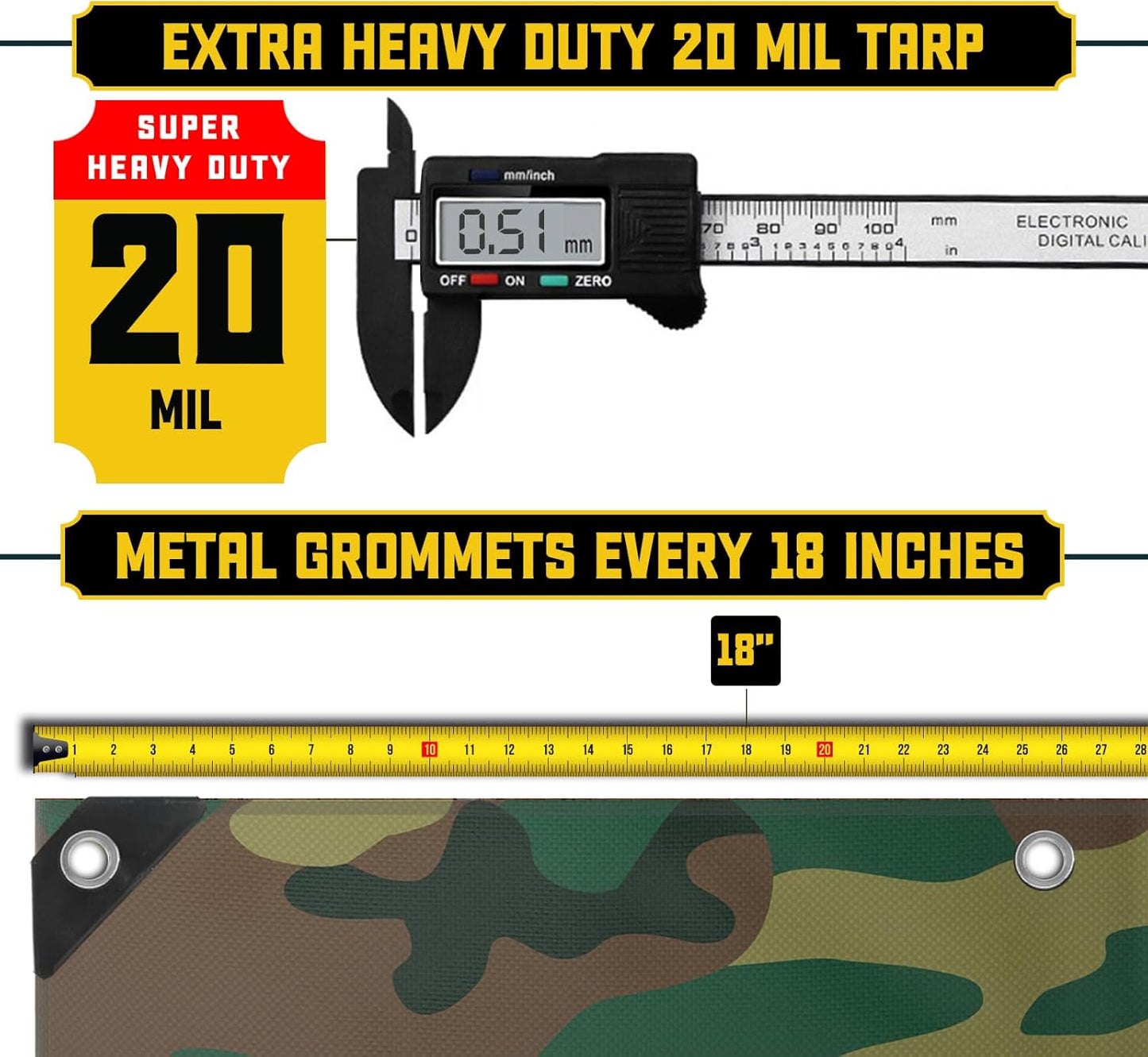 Core Tarps Extreme Heavy Duty 20 Mil Tarp Cover, Waterproof, UV Resistant, Rip and Tear Proof, Poly Tarpaulin with Reinforced Edges for Roof, Camping, Patio, Pool, Boat (Camouflage/Green 18′ X 24′)