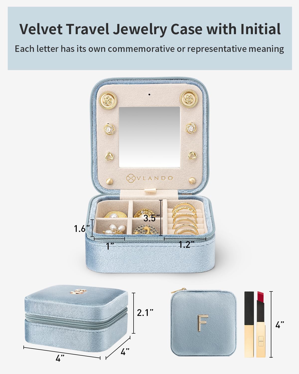 Vlando Jewelry Box for Aunt Gifts from Niece Nephew, Birthday Gifts for Aunt Auntie, Unique Gifts for Aunt Auntie Travel Jewelry Case, Auntie Gifts for Wedding Anniversary - Letter F, Blue