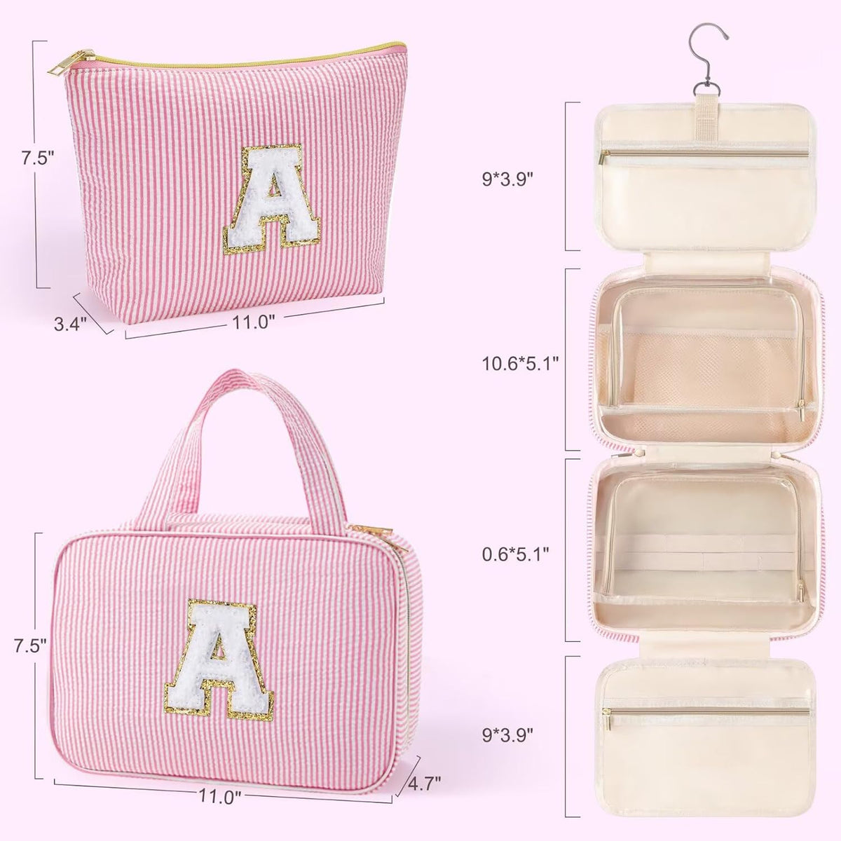 YOOLIFE Birthday Gifts for Women Teen Girls - Hanging Toiletry Bag Initial Makeup Bag, Personalized Large Toiletry Bag, Gifts for Women Teen Girls Daughter Sister - Letter M, Purple