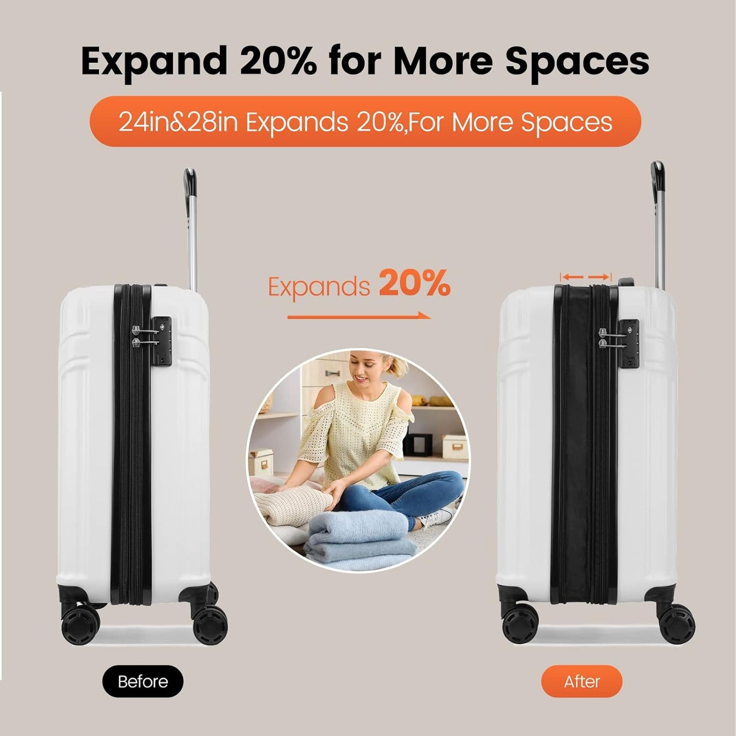 GinzaTravel Luggage Sets 3-Piece Expandable Suitcases with Wheels PC+ABS Durable Hardside Luggage sets TSA lock