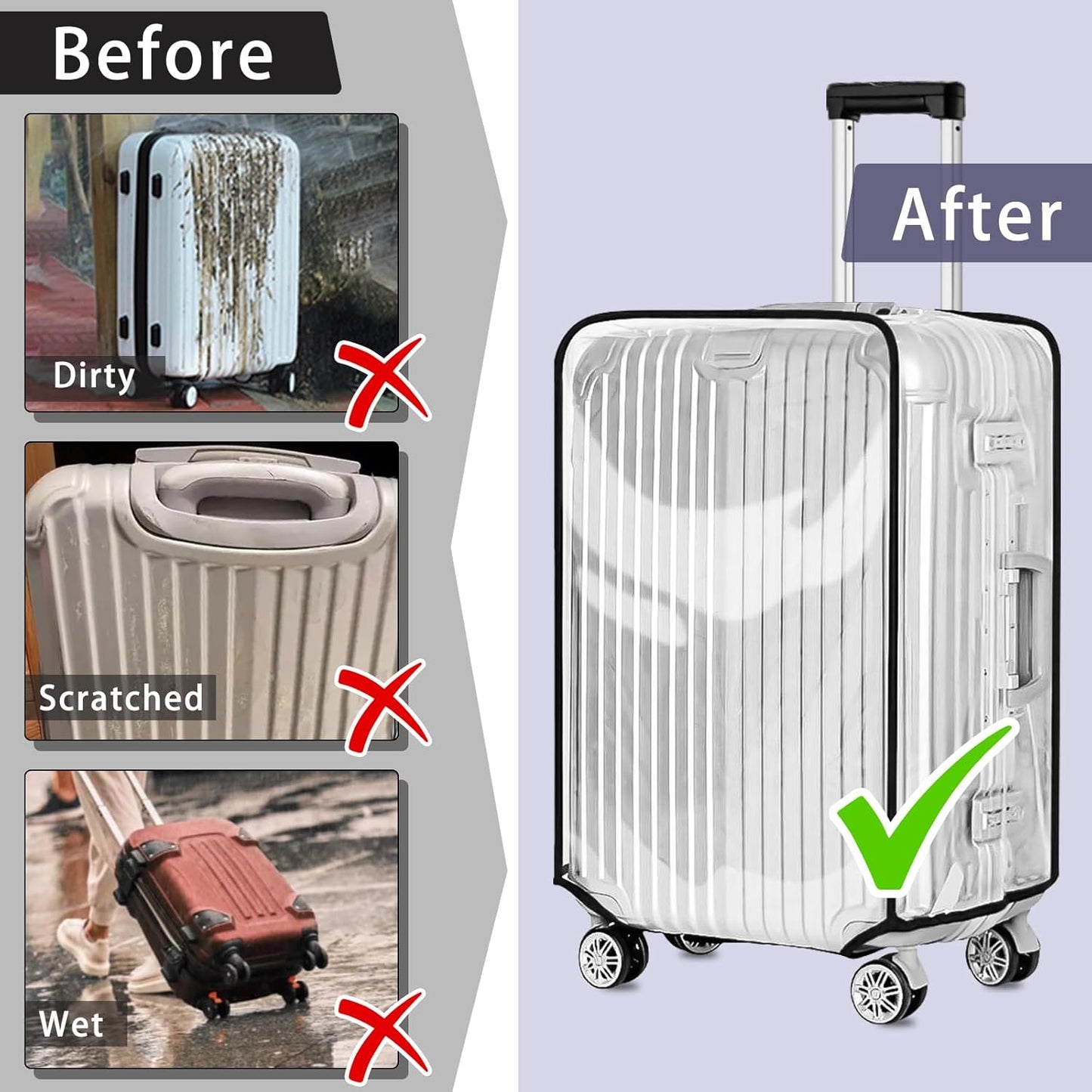 Yotako Clear PVC Suitcase Cover Protectors 28 Inch Luggage Cover for Wheeled Suitcase 28''
