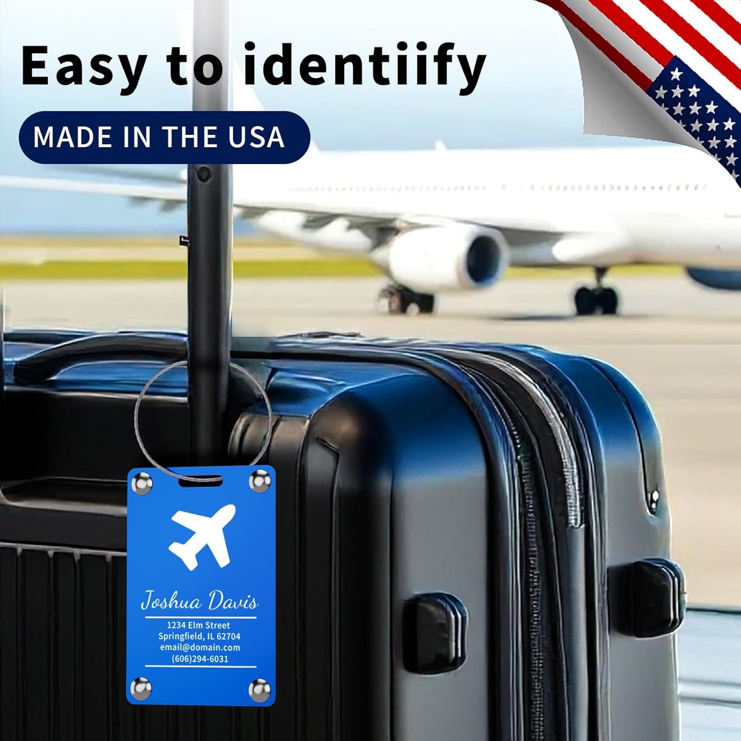3 Pack Personalized Luggage Tags for Suitcases, Handmade Engraved Stainless Steel Custom Luggage Tags for Cruise Travel with Stainless Loop, Suitcase Identifier Metal Name Baggage Tag