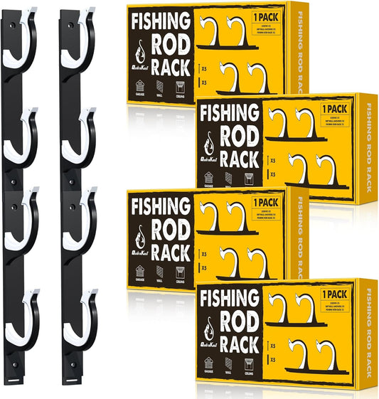 QudraKast Horizontal Fishing Rod Holder for Garage Wall Ceiling Mount - Fishing Pole Holders Fishing Rod Rack Holds Up to 8 Rods or Combos, Ideal Fishing Gift (4Pack)