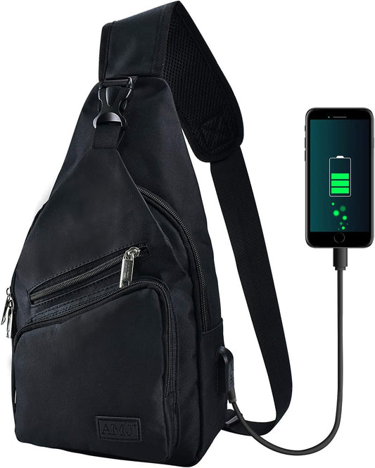 AMJ Crossbody Sling Bag Men Women, Casual Shoulder Backpack, Chest Daypack Satchel for Hiking Travel