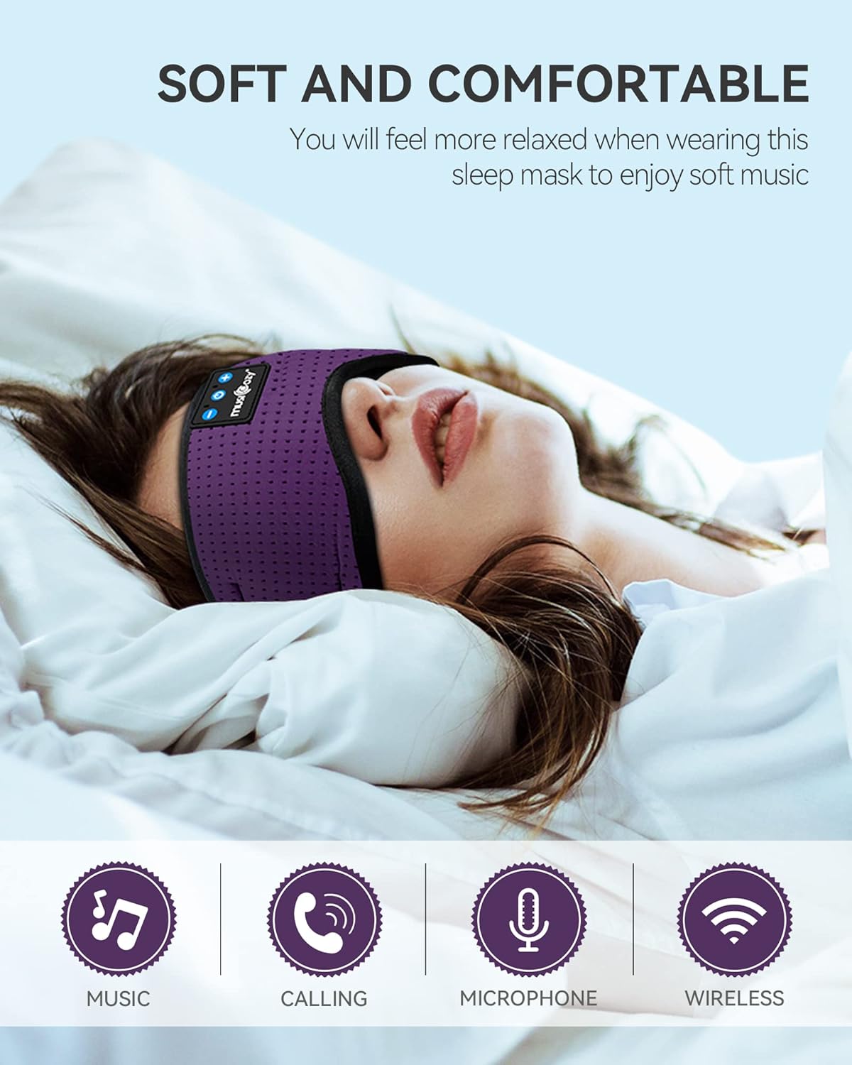 MUSICOZY Sleep Headphones Bluetooth 5.4 Headband Headphones Super Soft & Breathable, Wireless Sleeping Eye Mask Earbuds Earphones for Side Sleepers Mom Women Cool Tech Gadgets Gifts
