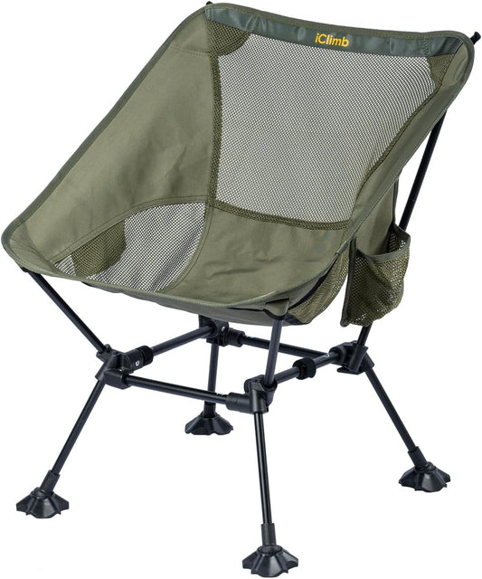 iClimb Ultralight Compact Camping Folding Beach Chair with Anti-Sinking Large Feet