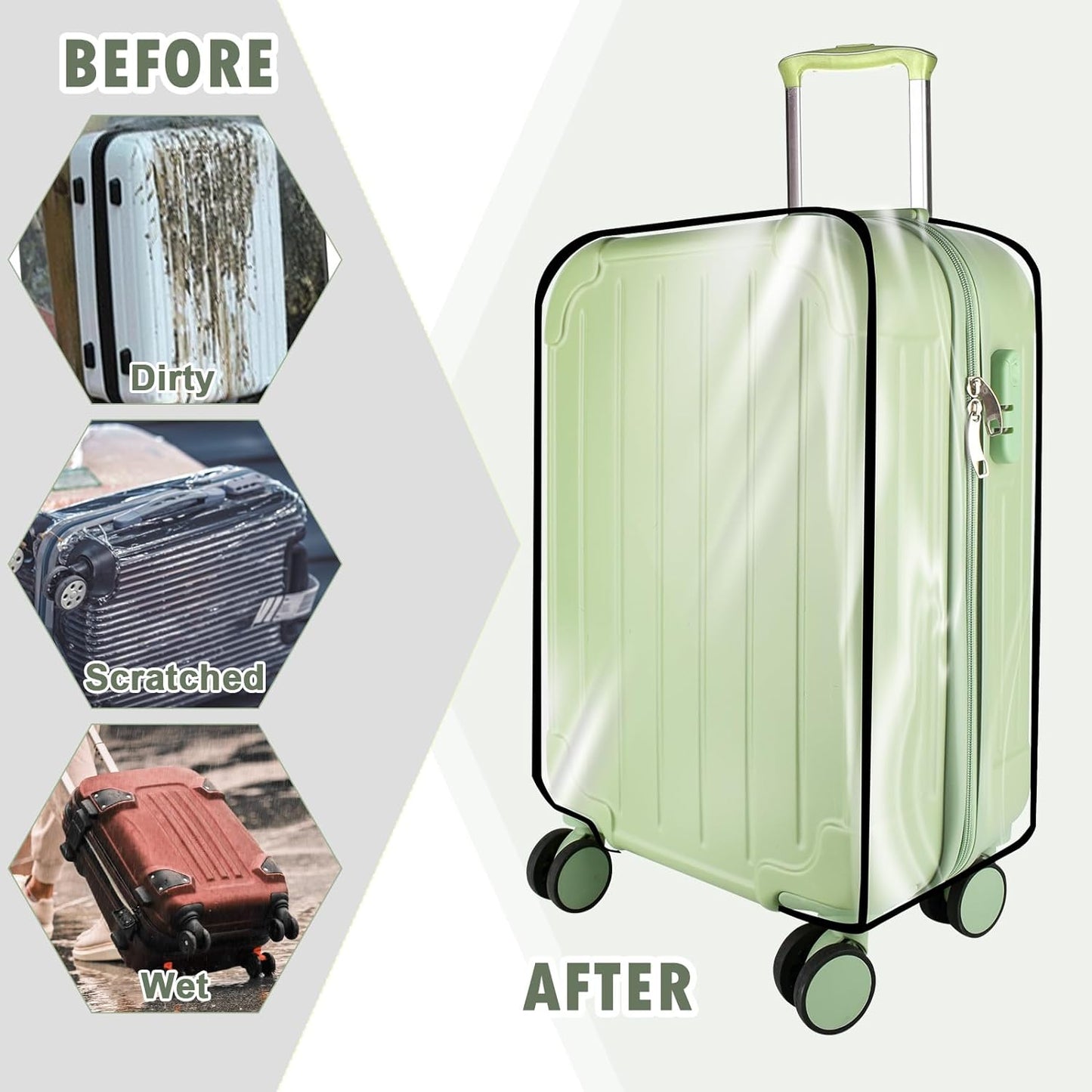 Thicken Clear Luggage Cover Protector, 22" PVC Luggage Covers for Suitcase Waterproof Dustproof Anti-scratch Travel Suitcase Covers Case for Wheeled Luggage