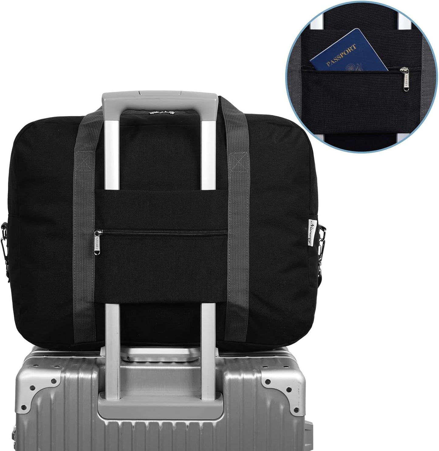 For Spirit Airlines Personal Item Bag 18x14x8 Foldable Travel Duffel Bag Tote Duffle Carry on Luggage for Women and Men 30L(Black (With Shoulder Strap))