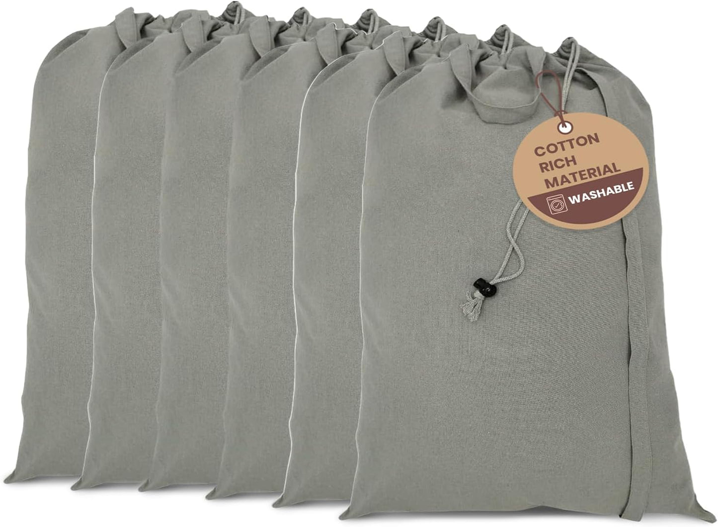 LFH Home Cotton Canvas Large Laundry Bag with Handle, Heavy Duty Drawstring Closure Washable Laundry Bags, School Travel, Home, Hotel, College Dorm, Organizer Sack, Toys Clothes 24x36 (Pack of 6)-Grey