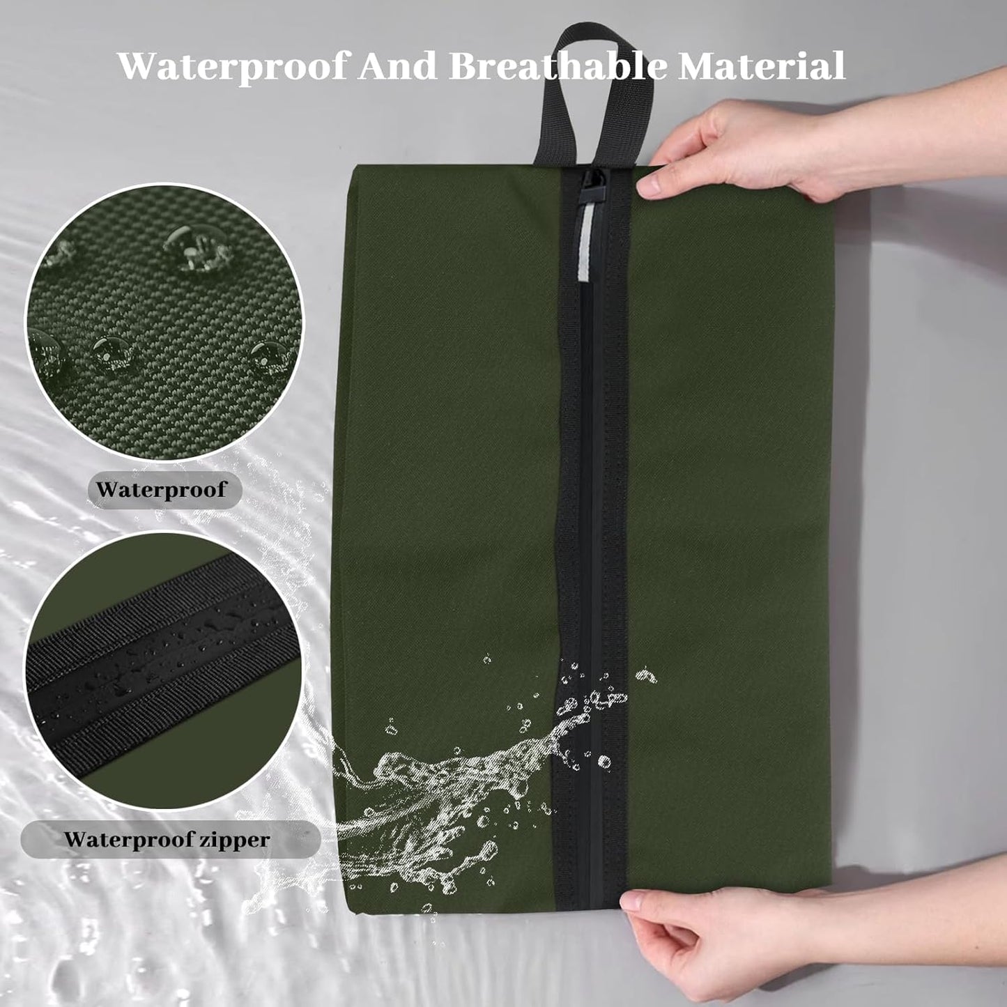 Shoe Bags for Travel Waterproof Odor Absorbing Lightweight Golf Soccer Shoe Storage Organizer Pouch with Smooth Zipper and Handle, Portable Travel Essentials (Dark Green, 1-Pack)