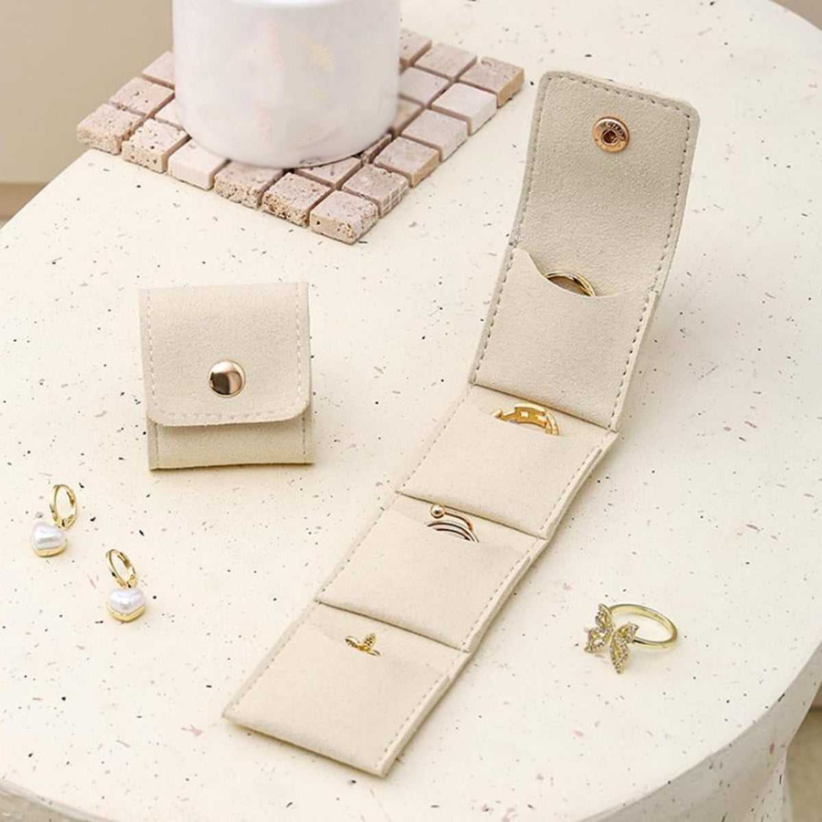 Mini Travel Jewelry Bag, 2025 New Travel Jewelry Case Organizer, Portable Foldable Compartment Auxiliary Mini Travel Jewelry Roll Bag With Buckle For Small Jewelry Earrings, Rings, Necklaces (E)