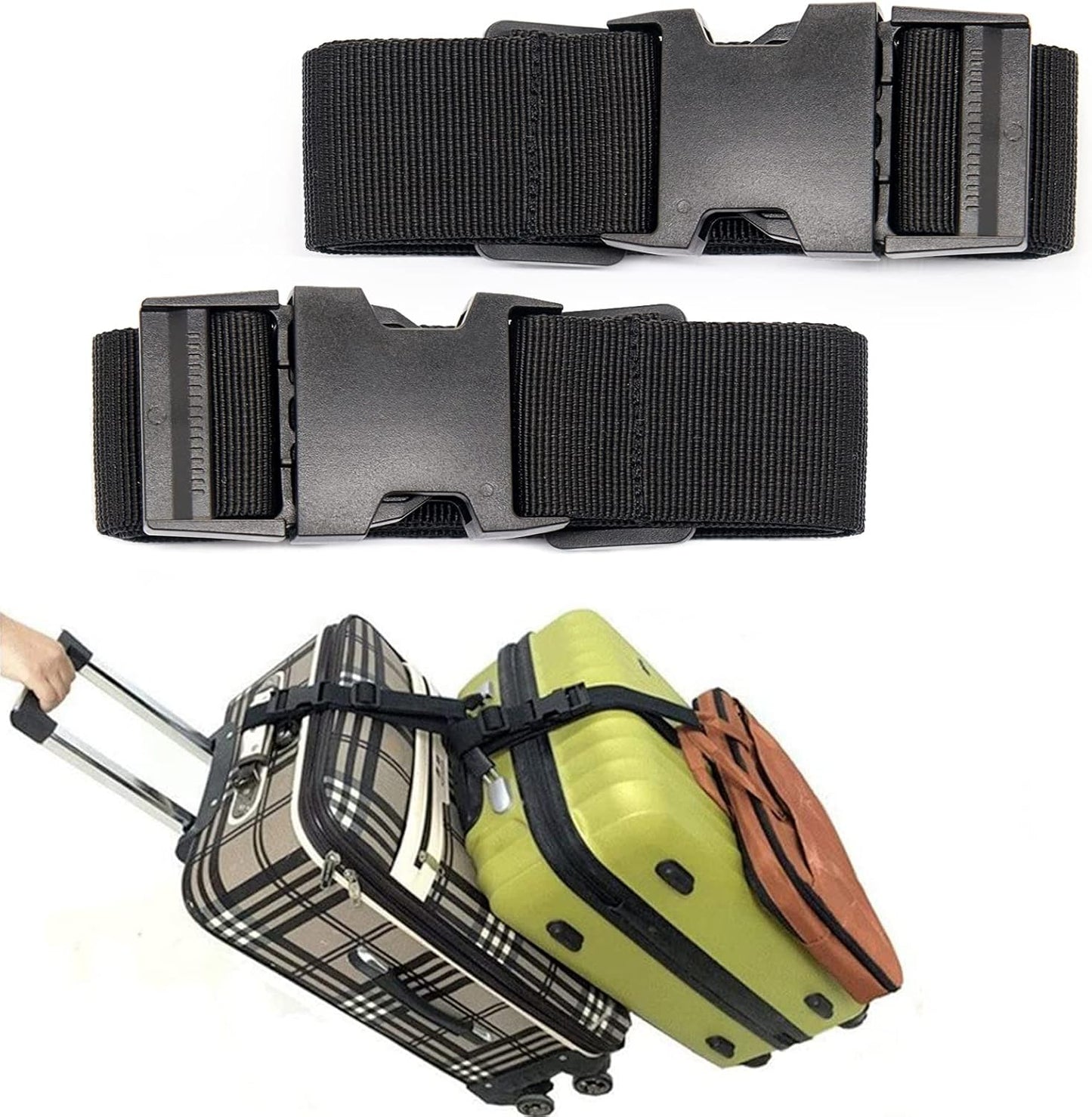 Luggage Straps for Suitcases TSA Approved, Travel Accessories to Connect Two Suitcase, Add Bag Luggage Straps for Carry On Your 3 Luggages Adjustable Buckle Belt, 2Pack Black