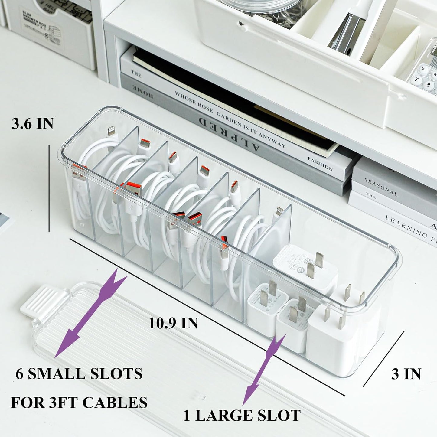 Yesesion 4 Pack Clear Cable Storage Box for Desk Drawer, Plastic Cord Organizer with Lid for Wire Ties, Electronics Accessories, Phone Charger, Art Crafts, Pencils, Marker Pen, Crayons Holder