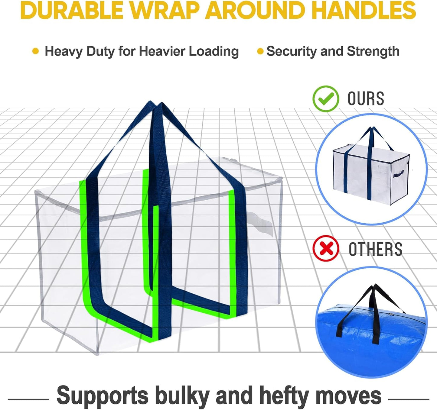 VENO 8 Pack Moving Bags, Heavy Duty, Moving Boxes Alternative, Packing Storage Supplies for Dorm Room Essentials with Zipper for Clothes, Extra Large Totes for Packaging (Clear, 8 Pack)