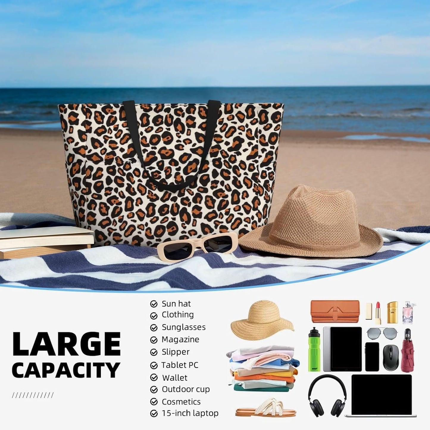 Waterproof Beach Tote Pool Bags for Women Ladies Extra Large Gym Tote Bag for Weekender Travel with Small Pouch
