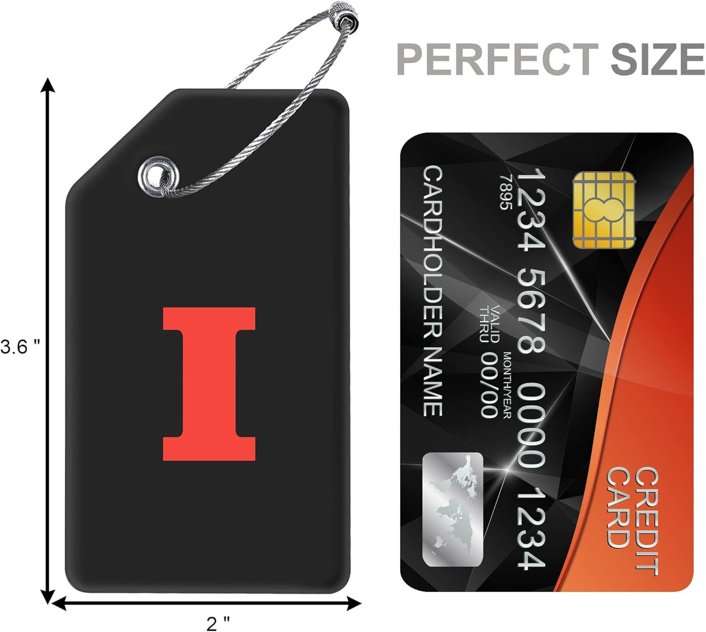 8 Pcs Luggage Tags for Suitcases, 26 Initial Letter Travel Luggage Baggage Identification Labels ID Tags Fully Bendable Tags with Stainless Steel Loop (Letter I, Black)