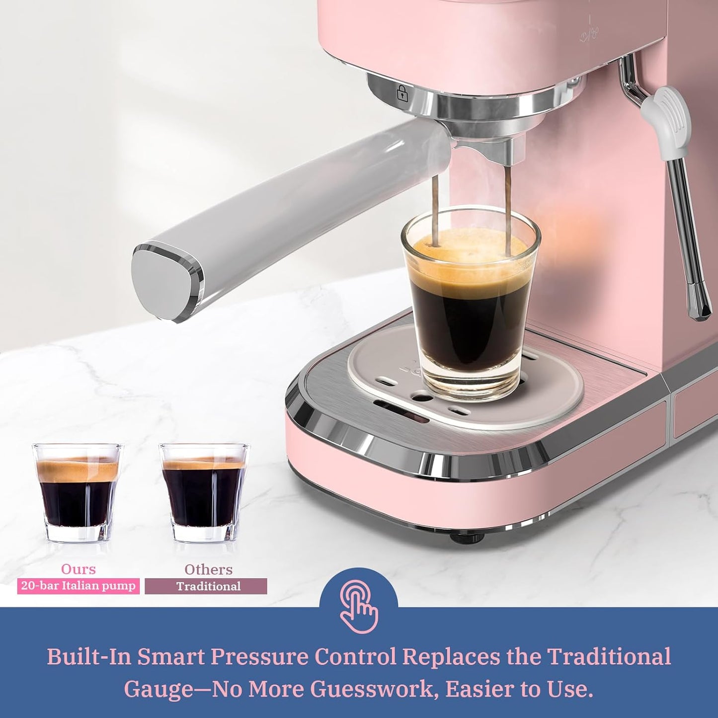 Laekerrt Professional Espresso Machine 20 Bar, Espresso Maker with Milk Frother Steam Wand, Stainless Steel Home Coffee Machines for Cappuccino and Latte, Gift for Women Wife Daughter or Mom, Pink