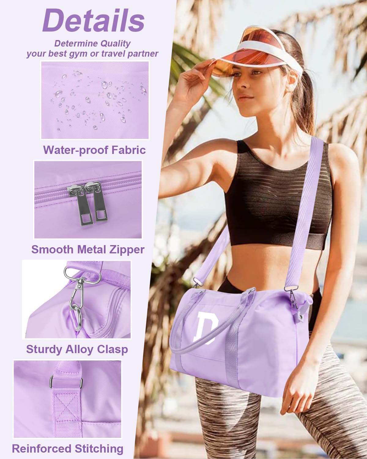 Daughter Niece Gifts for Teen Girl Kids, Initial Travel Duffel Bag Sports Gym Bag Personalized Gifts Weekender Bag，Monogram Overnight Bag Cute Dance Bag Birthday Bridesmaid Gifts for Women(Purple, D)