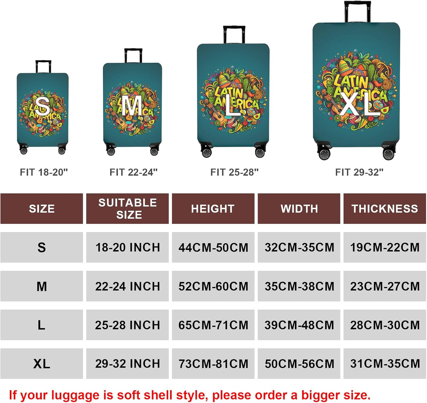 WUJIAONIAO Travel Luggage Cover Baggage Suitcase Cover Protector Skins 18-32 Inch (US-Area, M (for 22-24 inch luggage))