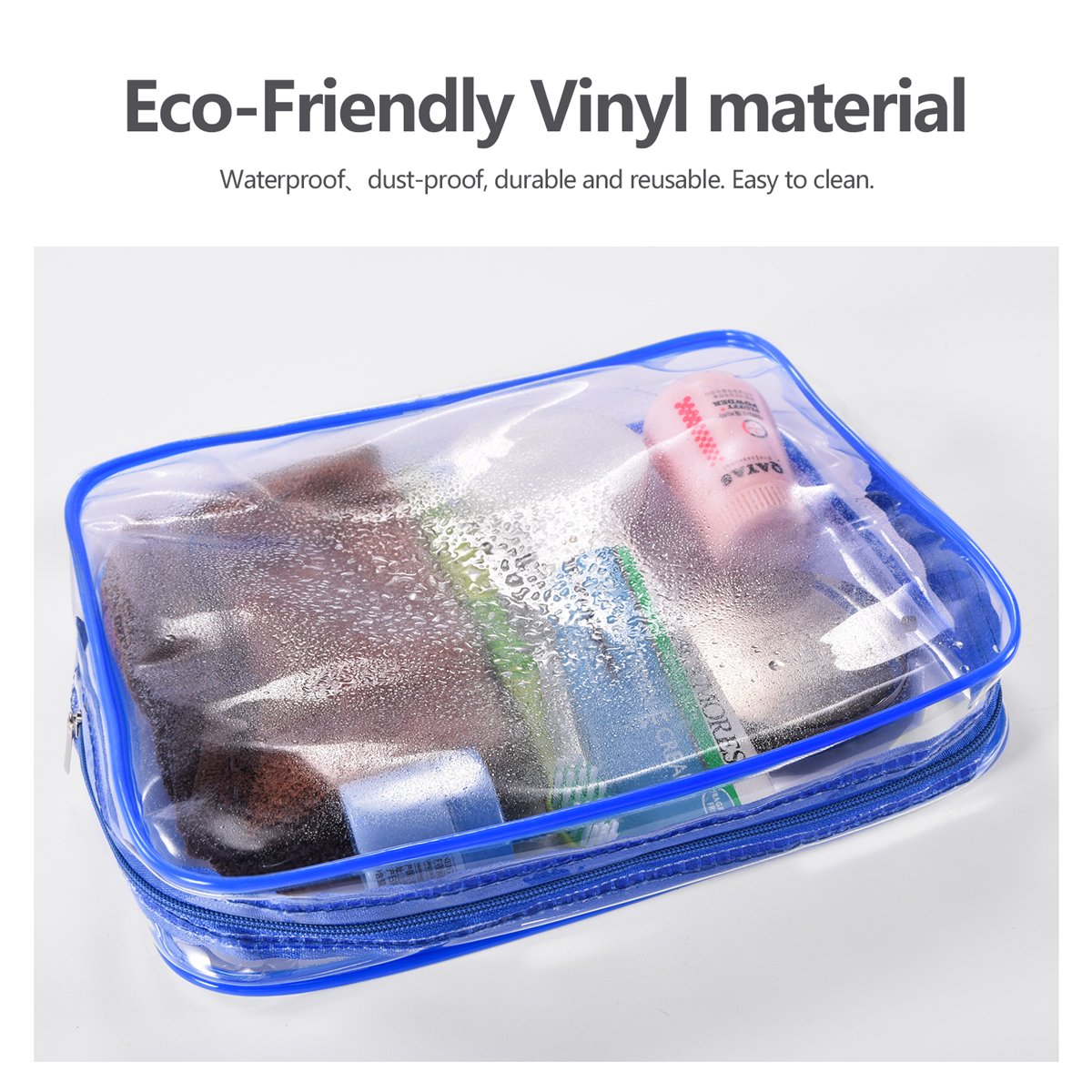3Pcs Crystal Clear PVC Travel Toiletry Bag Kit for Women Men, Waterproof Vinyl Organizer Clear Makeup Bags with Zipper Handle Straps, Cosmetic Bag Pouch Carry on Airport Airline Compliant Bag Handbag