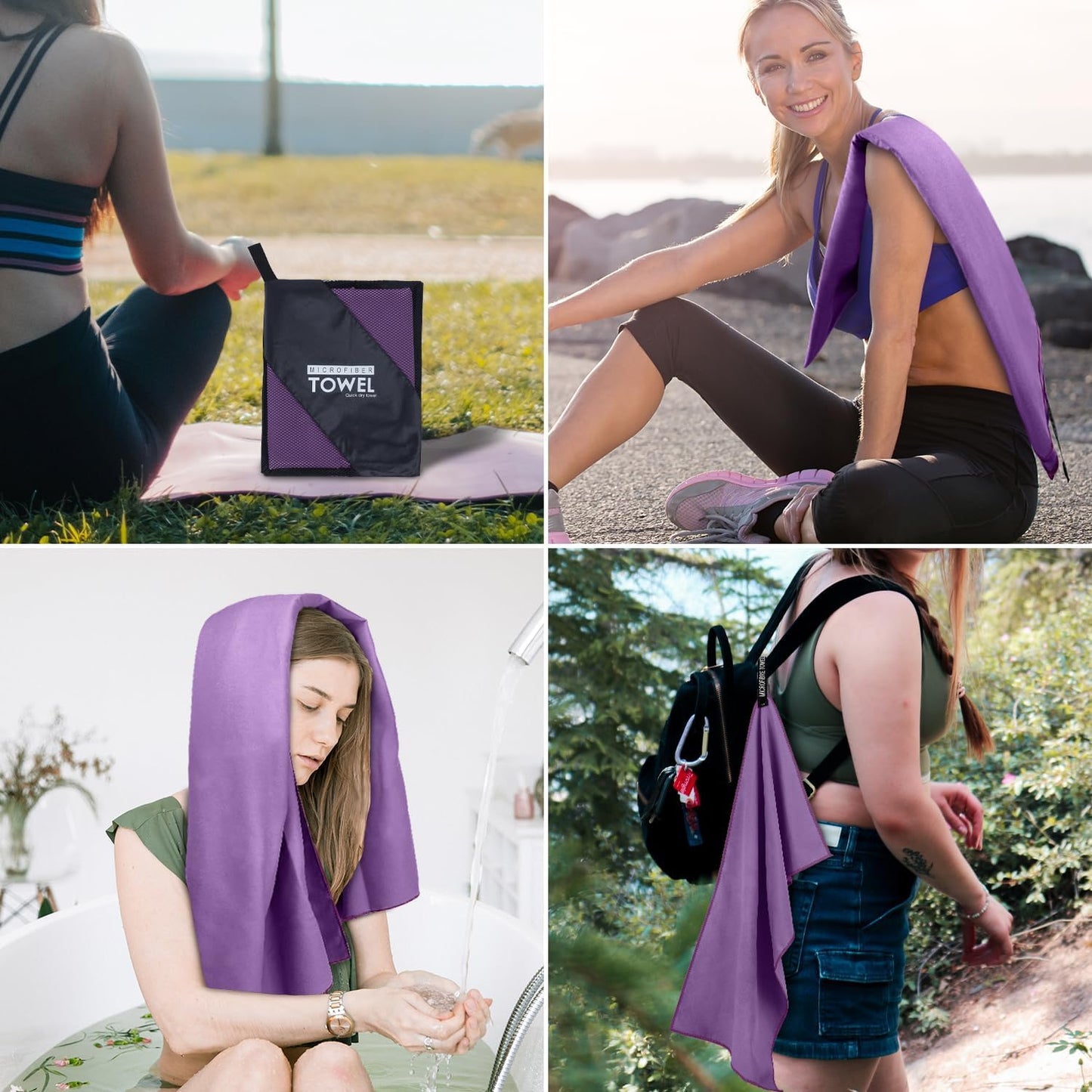 Microfiber Travel Towel, Soft Lightweight Quick Dry Towel, Super Absorbent Compact Travel & Sports & Beach Towels for Camping, Backpack, Gym, Swimming, Yoga, Hiking (L:24"×48" -Purple)