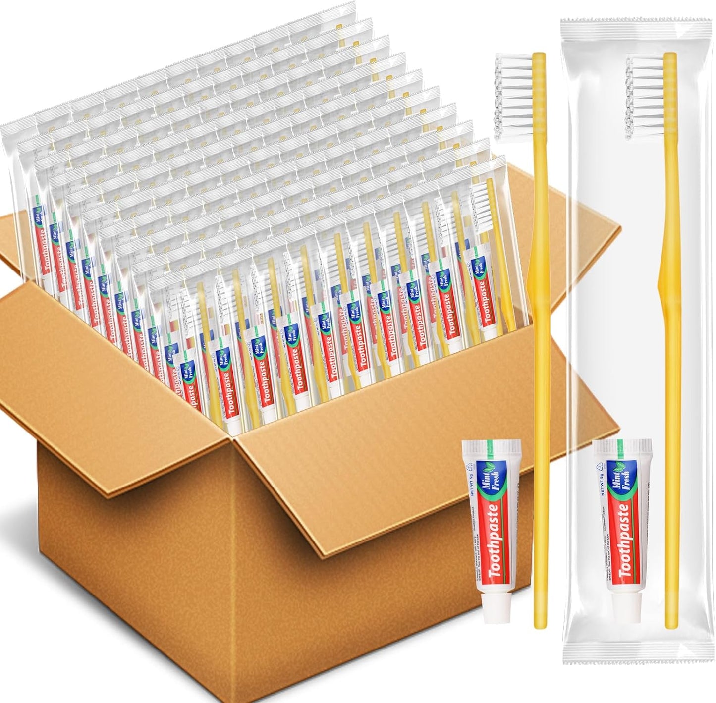 HOFASON Disposable Toothbrushes with Toothpaste Pack of 1000, Yellow Hollow Travel Toothbrush Set with 5g Toothpaste Individually Wrapped Toothpaste Bulk for Homeless, Nursing Home, Shelter, Hotel