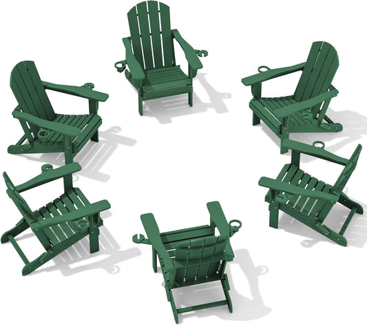SERWALL Adirondack Chair with Cup Holders - Composite Adirondack Chairs Set of 6 HDPE Outdoor Chairs All Weather Use- Green