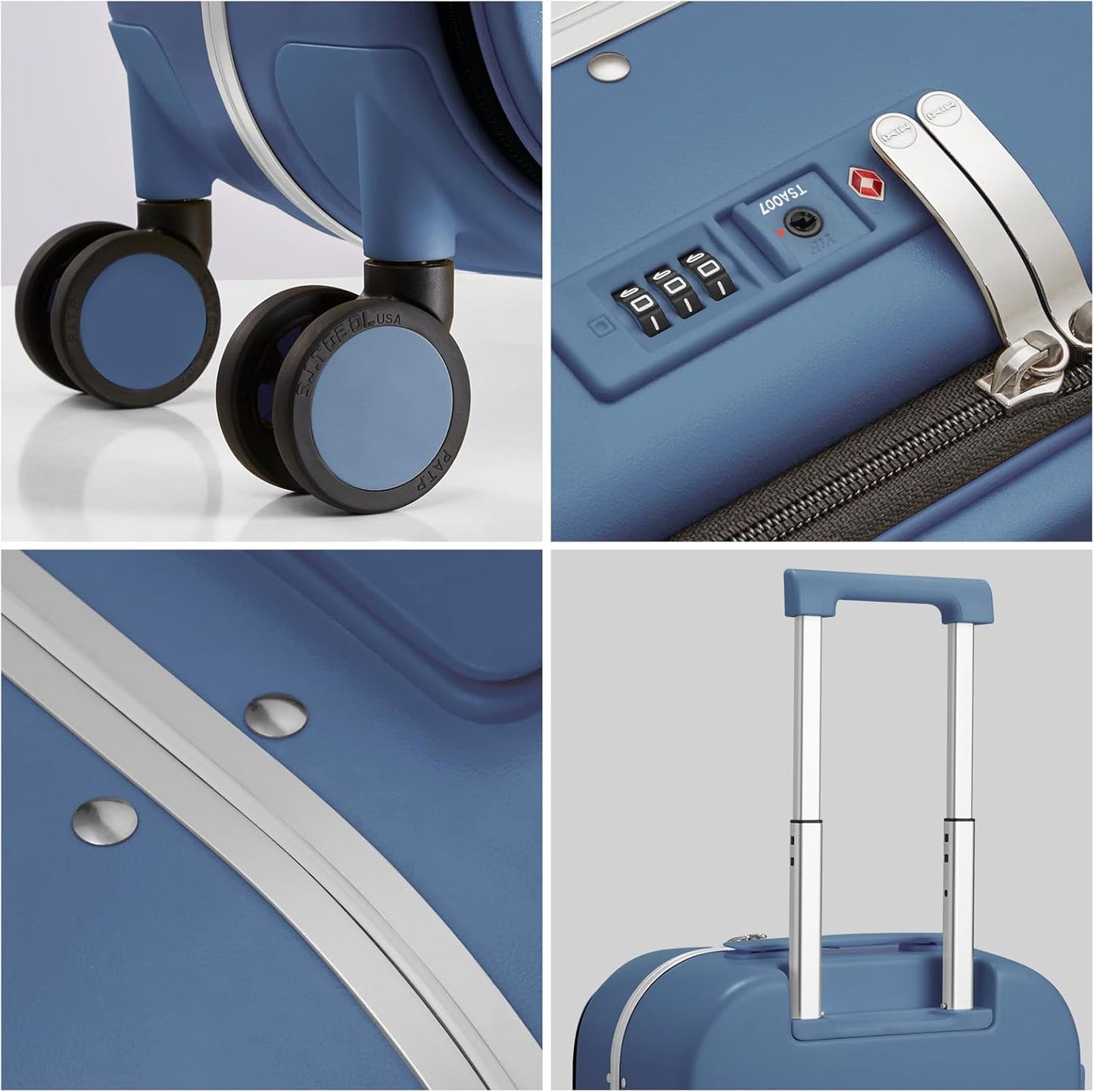 mixi Carry On Luggage, 20'' Suitcase with Front Laptop Pocket, Travel Rolling Luggage Aluminum Frame PC Hardside with Spinner Wheels & TSA Lock and Cover - Sapphire Blue