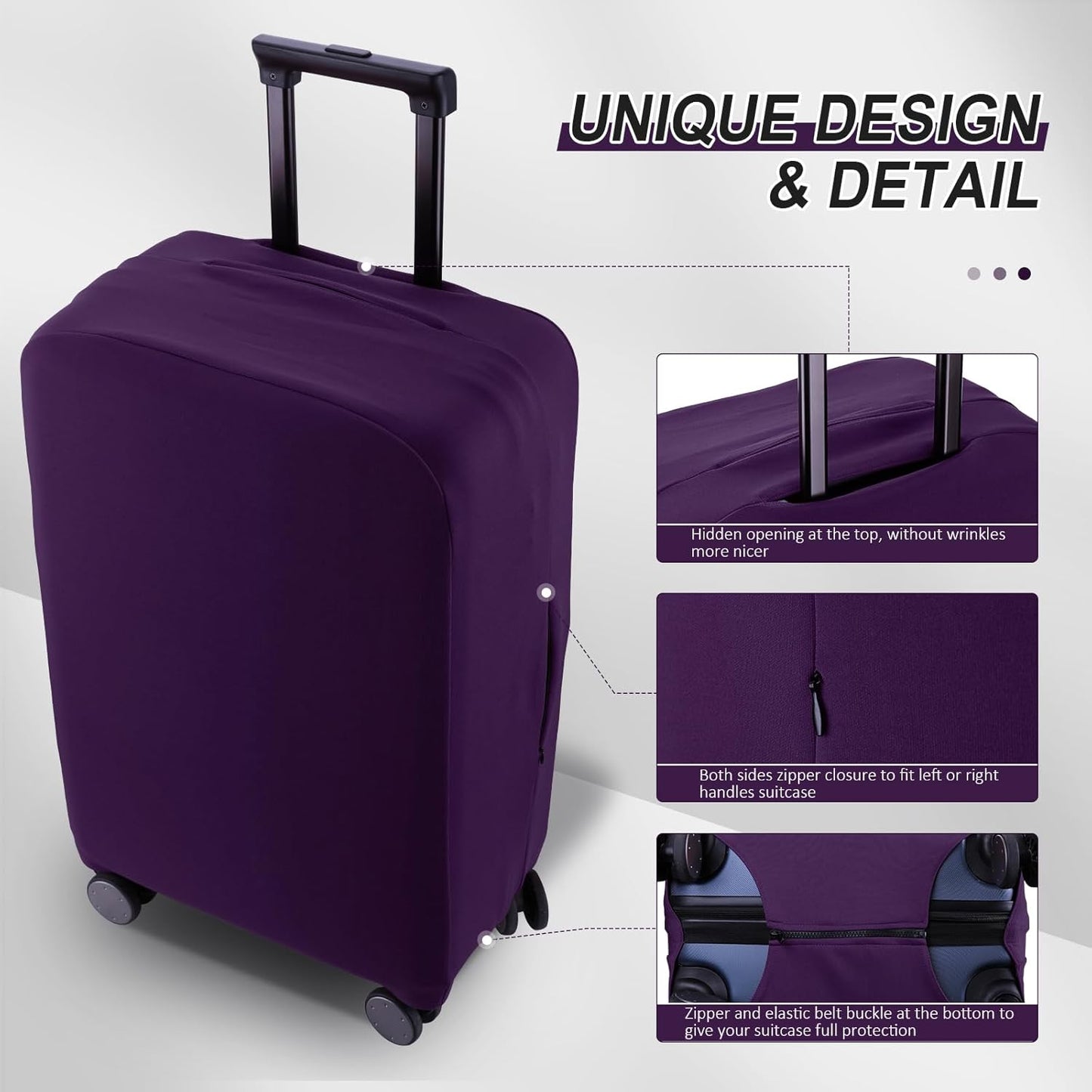 Travel Luggage Cover Protector Scratch-Resistant Fit 19-33 Inch Suitcase, Elastic Luggage Compartment Cover, Protective Cover, Dust CoveNot Included Suitcase (Purple, 3XL(32-33inch))