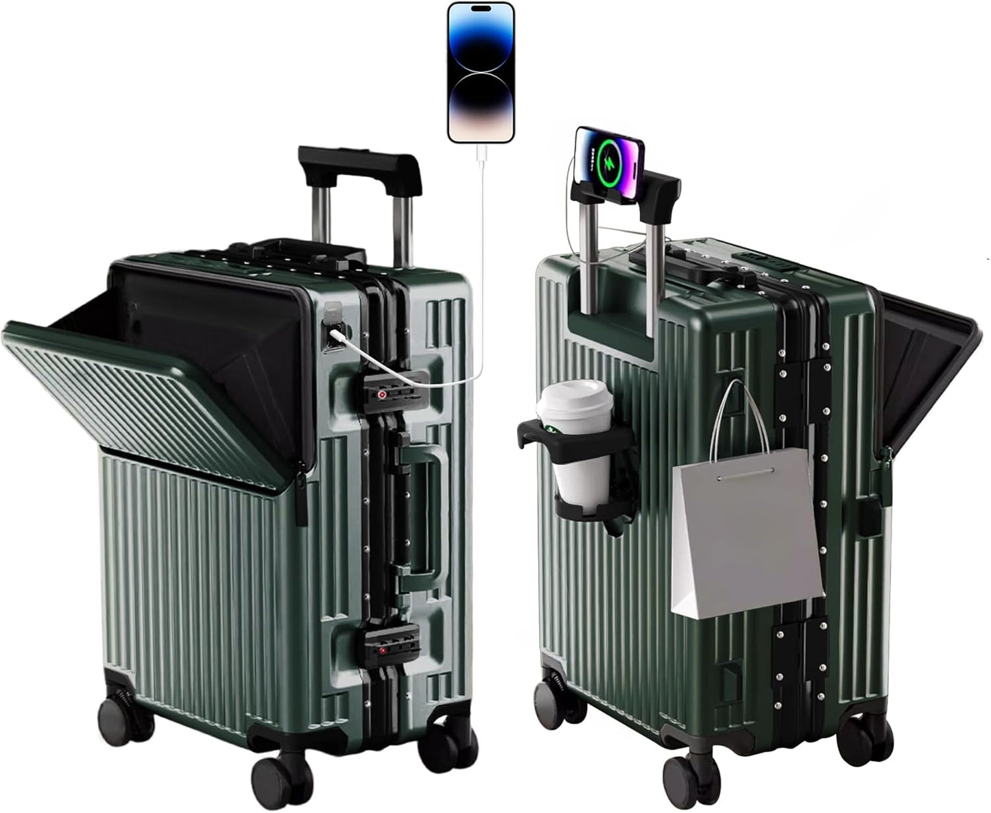 Zipperless Luggage, Polycarbonate Aluminum Hard Shell, Expandable Carry-On Suitcase with Spinner Wheels, Hard Shell Suitcase, 20 Inch Cabin