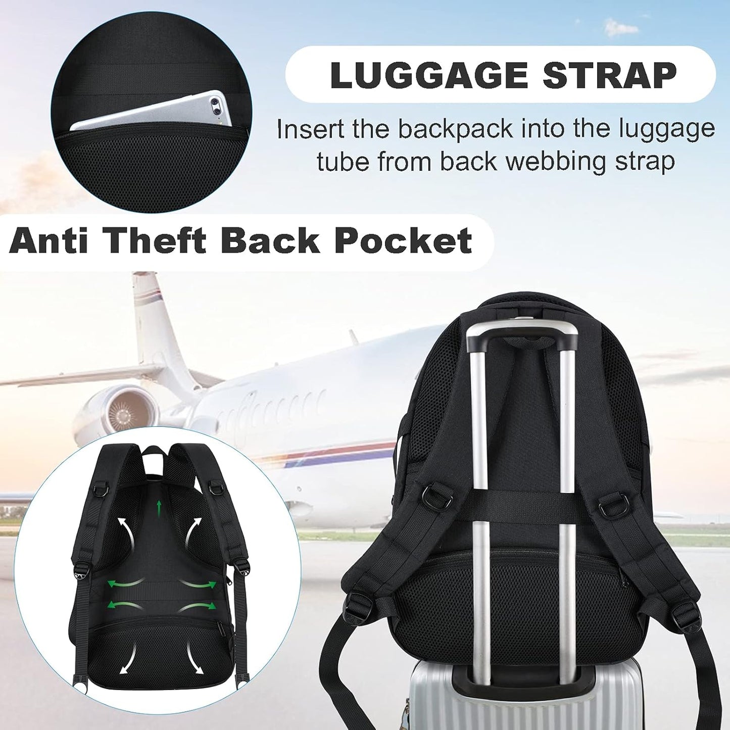 ANKUER Backpacks for Men Women, Backpack Fits Up 15.6 in Laptop Backpack for Travel, Backpacks with USB Charging Port, Work Business Backpack for School (Black)