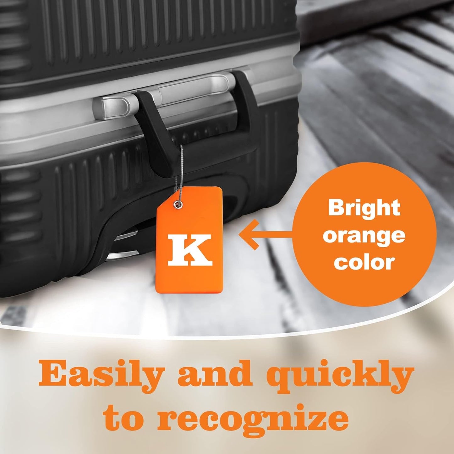 8 Pcs Luggage Tags for Suitcases, 26 Initial Letter Travel Luggage Baggage Identification Labels ID Tags Fully Bendable Tags with Stainless Steel Loop (Letter K, Colorful)