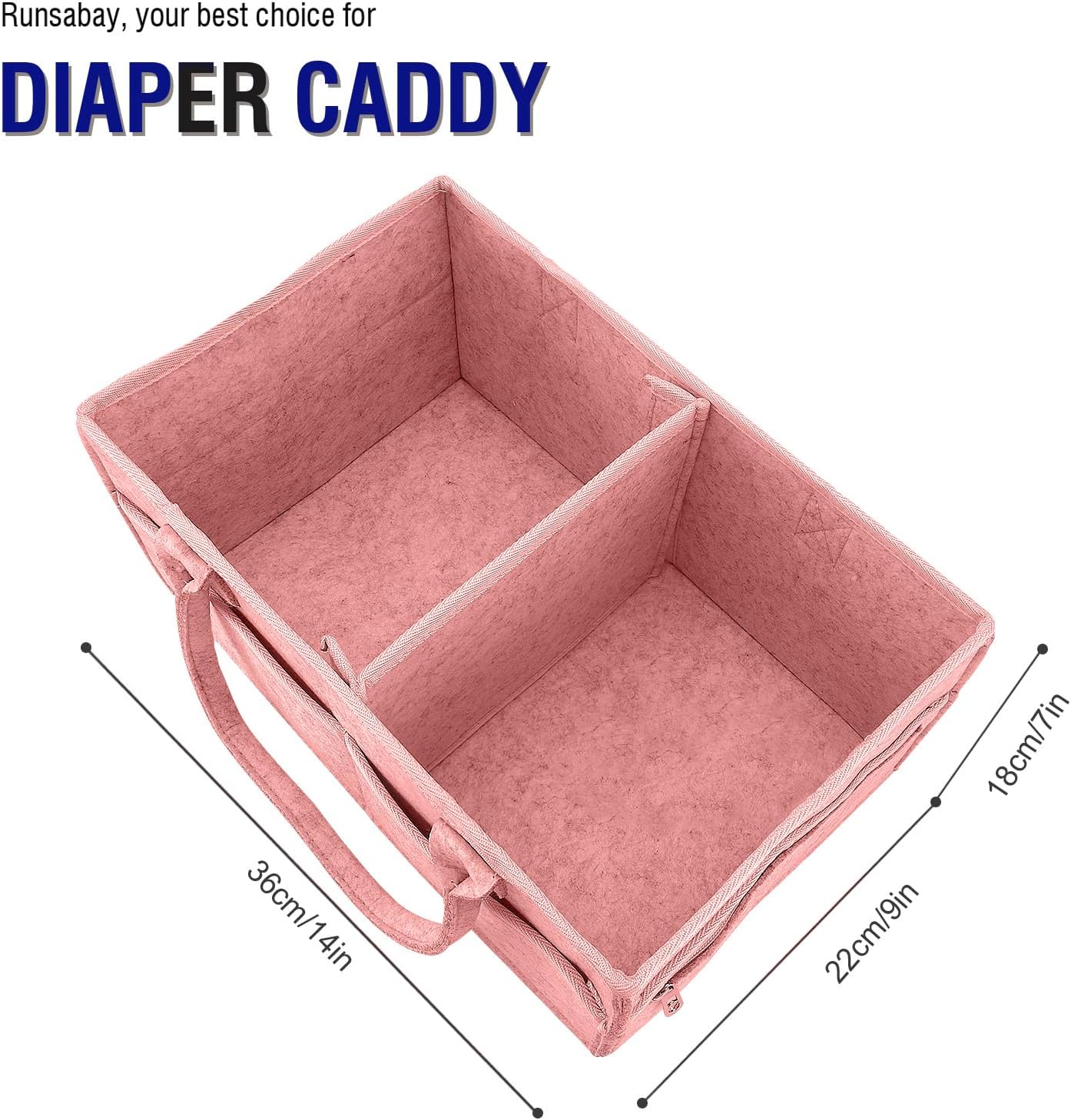 Runsabay. Diaper Caddy Organizer for Newborn Baby Essentials, Large Nursery Storage Bin, Car Organizer for Baby Diapers and Wipes, Baby Basket with Handles - Pink