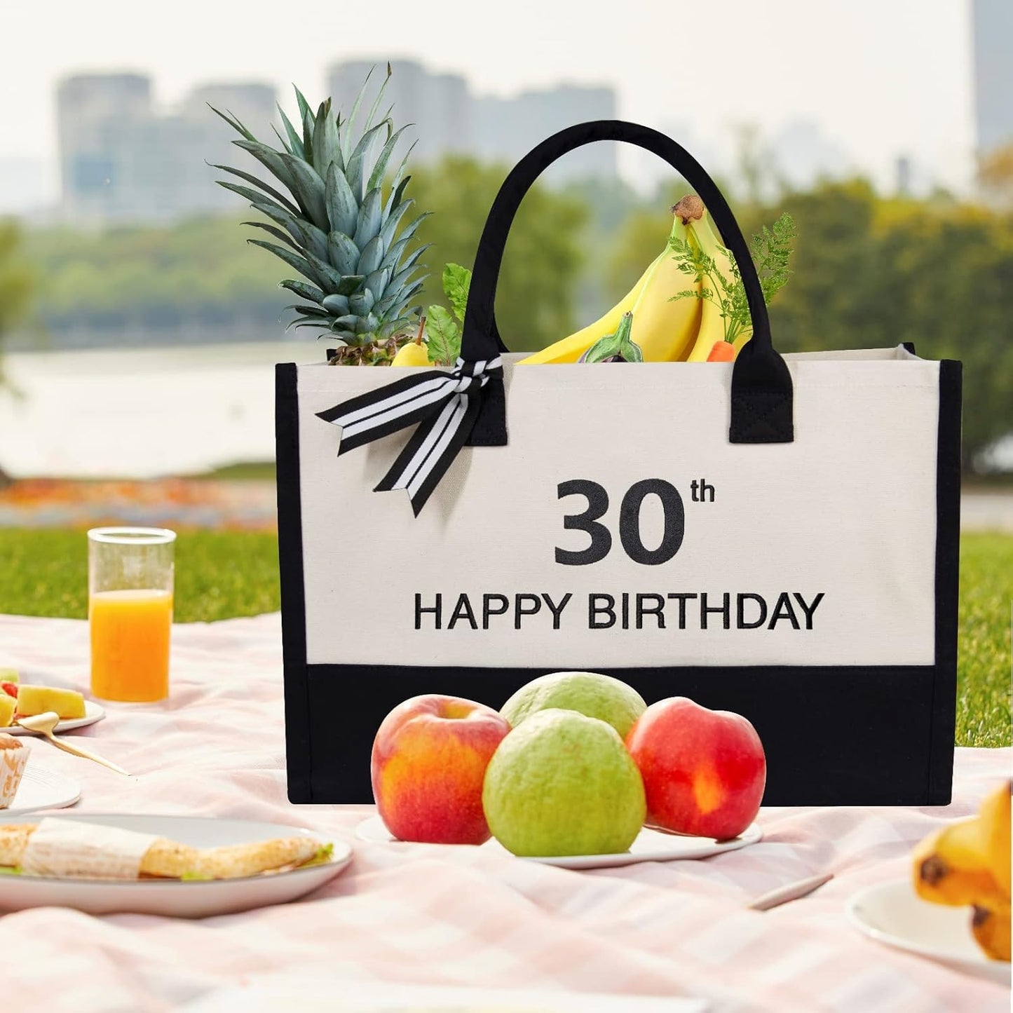 TOPDesign Embroidery Canvas Tote Bag for Women, 30th Birthday Gifts for Her, Wife, Mom, Sister, Daughter, Aunt, Best Friend, Coworker, Turning 30 Years Old Present, Personalized Bag for Beach, Holiday