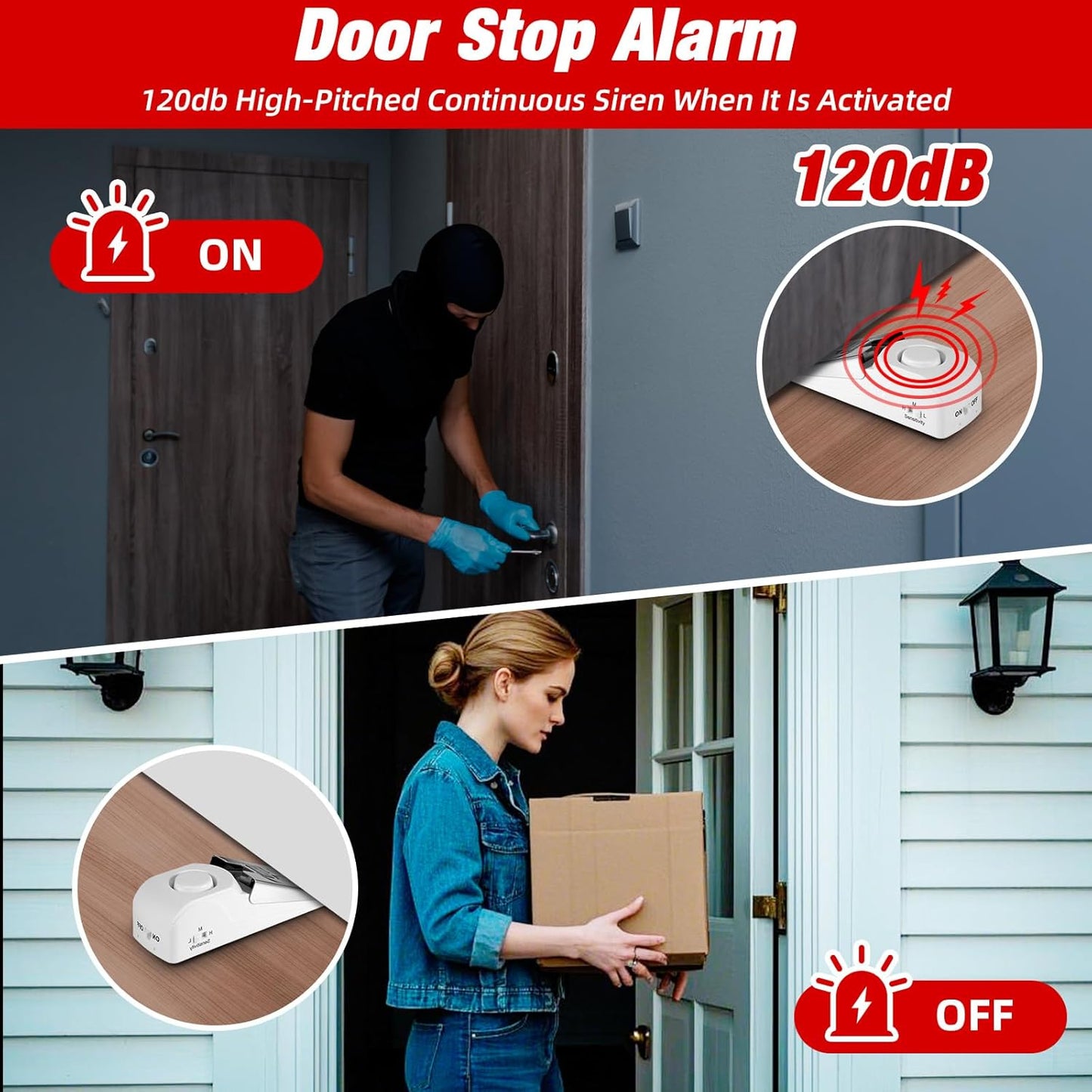 Portable Door Stop Alarm and Traveling Hotel Door Lock, No Installation Required, Provides Double Security for Home, Hotel and Traveling (2 Door Lock + 2 Door Stop)