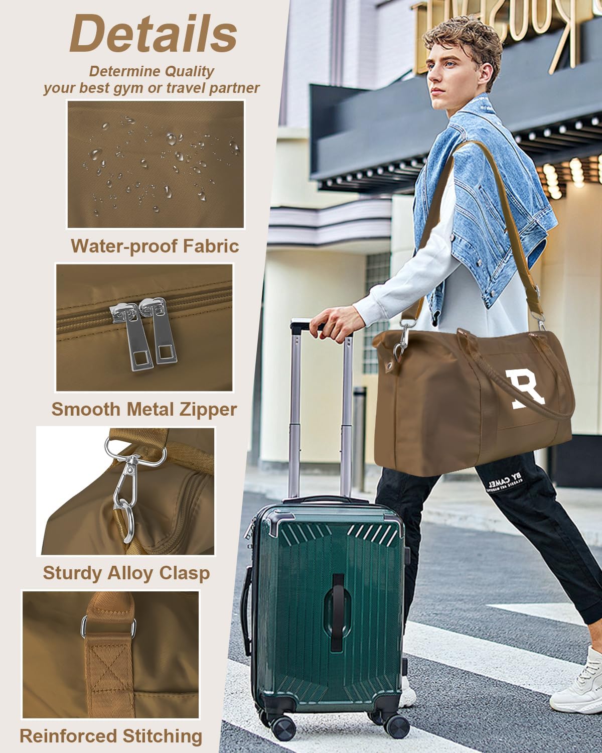 Birthday Graduation Gifts for Daughter,Initial Travel Duffel Bag Sports Gym Bag for Girls Teen Kids Birthday Gifts,Personalized Weekender Bag Carry On Tote Bags Cute Overnight Bag for Women(Brown, R)