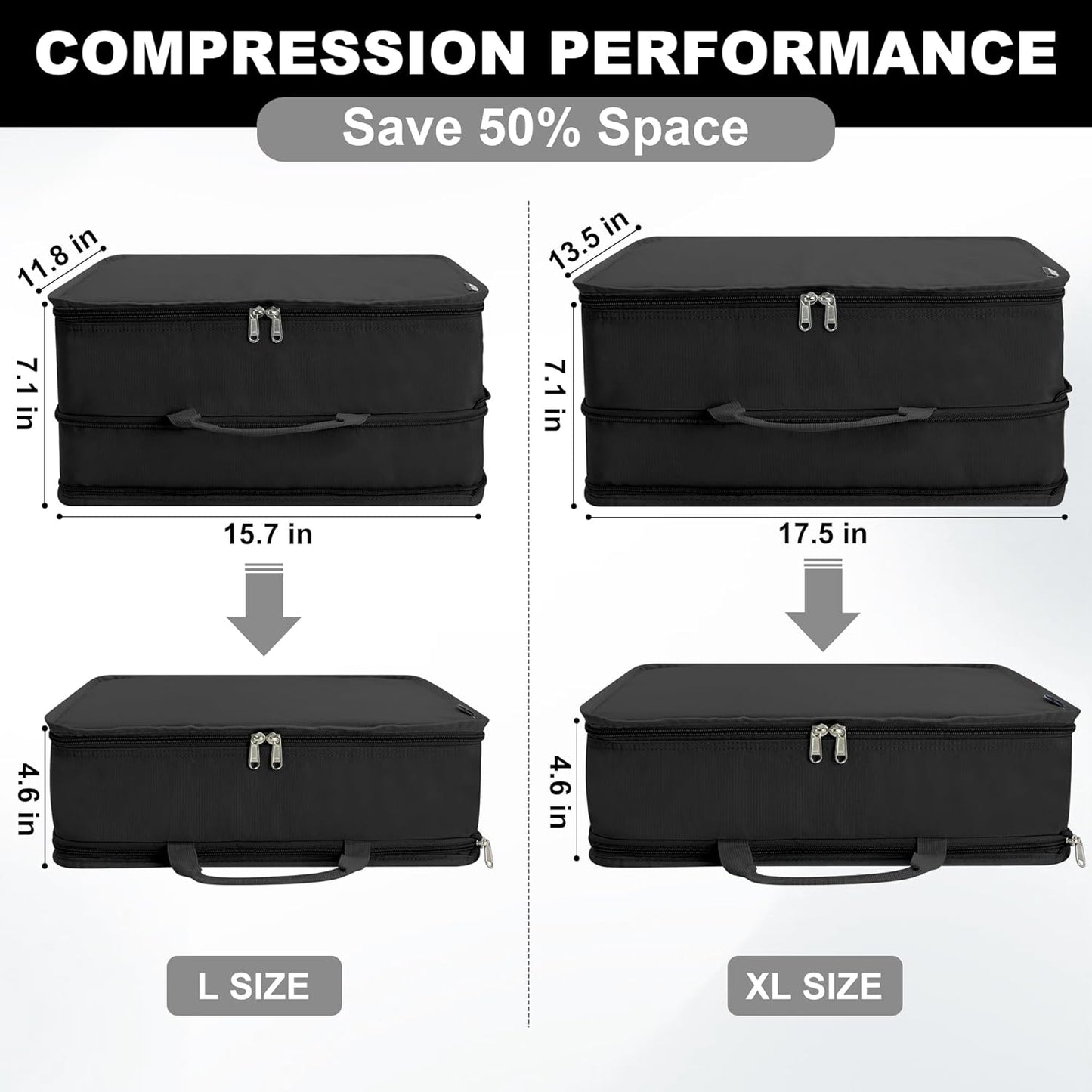 Compression Packing Cubes for Travel Essentials, 2 Pack Expandable Travel Cubes for Packing Bags Suitcase Organizer, Black