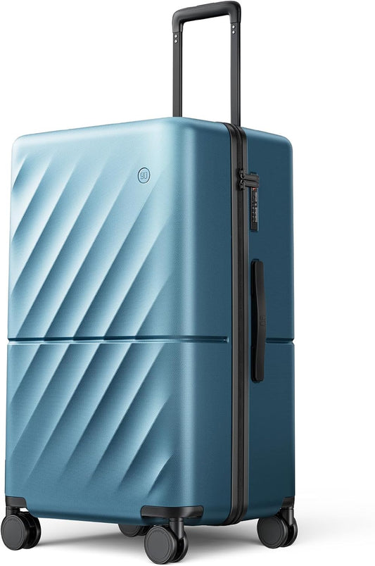 NINETYGO Trunk Luggage 26 Inch, Medium Checked Luggage with Double Spinner Wheels, Anti-Burst Zipper, Hard Case PC Suitcase, Lightweight Travel Luggage, TSA Approved (Topaz Blue, Hudson)