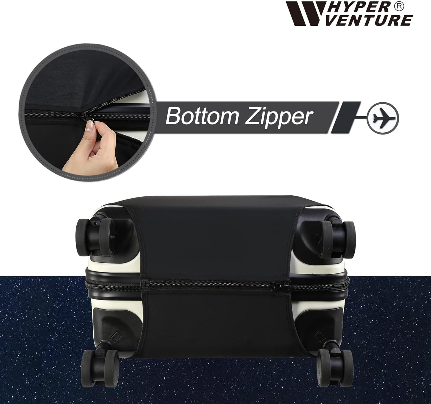 HYPER VENTURE Washable Luggage Cover - Fashion Suitcase Protector Fits 23-26 Inch Luggage (Black, M)