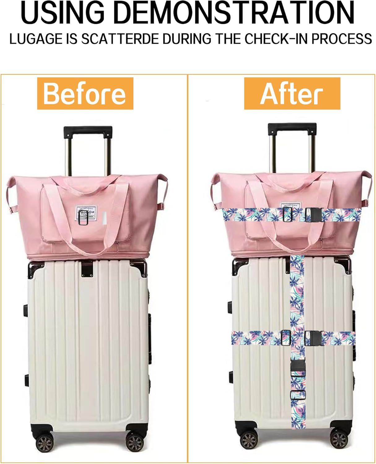 Luggage Straps for Suitcases, Adjustable Travel Belt, Durable Wide Luggage Strap, Cute Suitcase Strap Identifiers with Buckle, Bag Straps for Luggage, Cute Boho Leaf