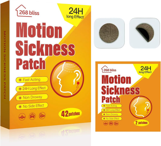 Motion Sickness Patches for Cruise,Car,Bus,Ships,Airplane,Park Rides - Non-Drowsy - Travel Essentials for Adults and Kids(42 Count (Pack of 1))