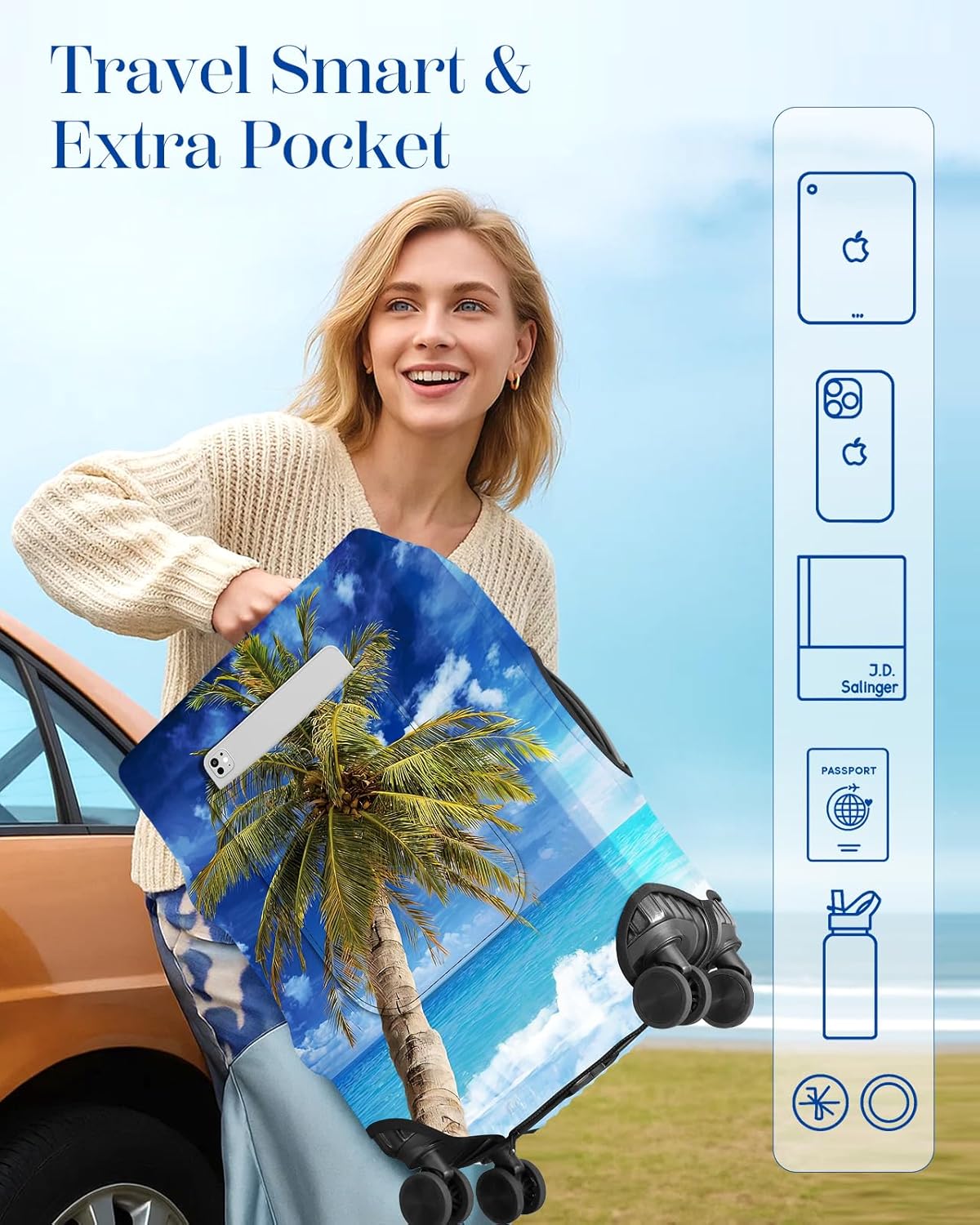 Slohif Luggage Cover for Suitcase Tsa Approved Protector - Luggage Sleeve Large Suit Case Cover Travel Stretch Baggage Case Protective Washable Fit 31-32 Inch Hawaii XL