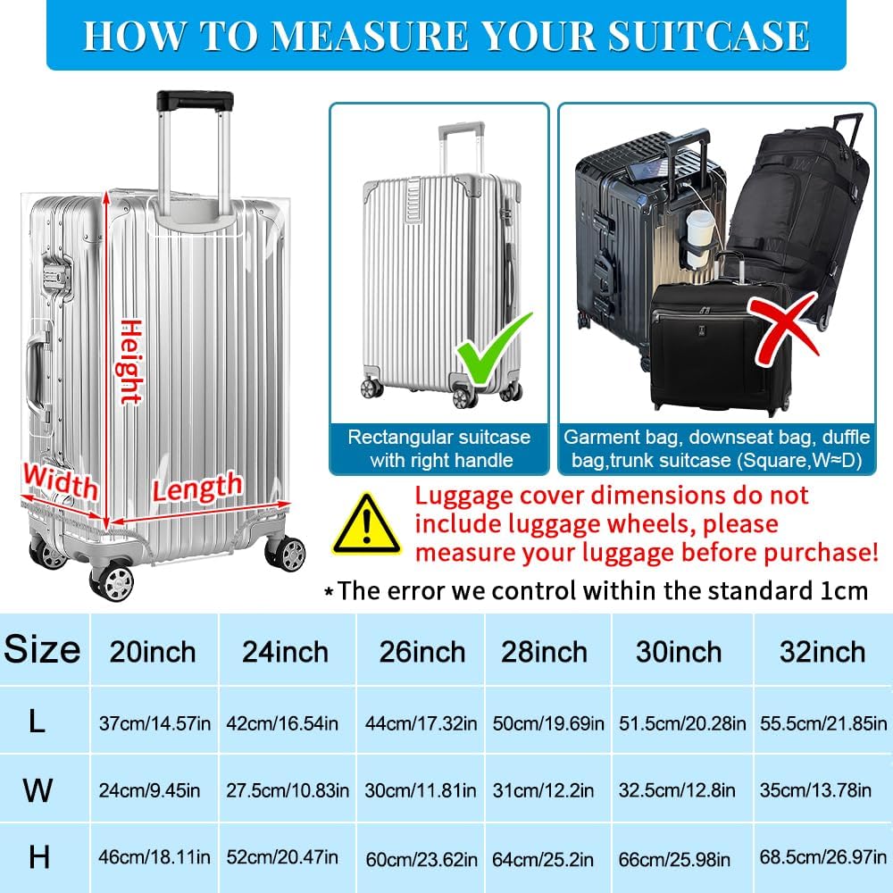 Yotako Clear PVC Suitcase Cover Tough Protector, 28 Inch Luggage Covers for Wheeled Suitcase 28"