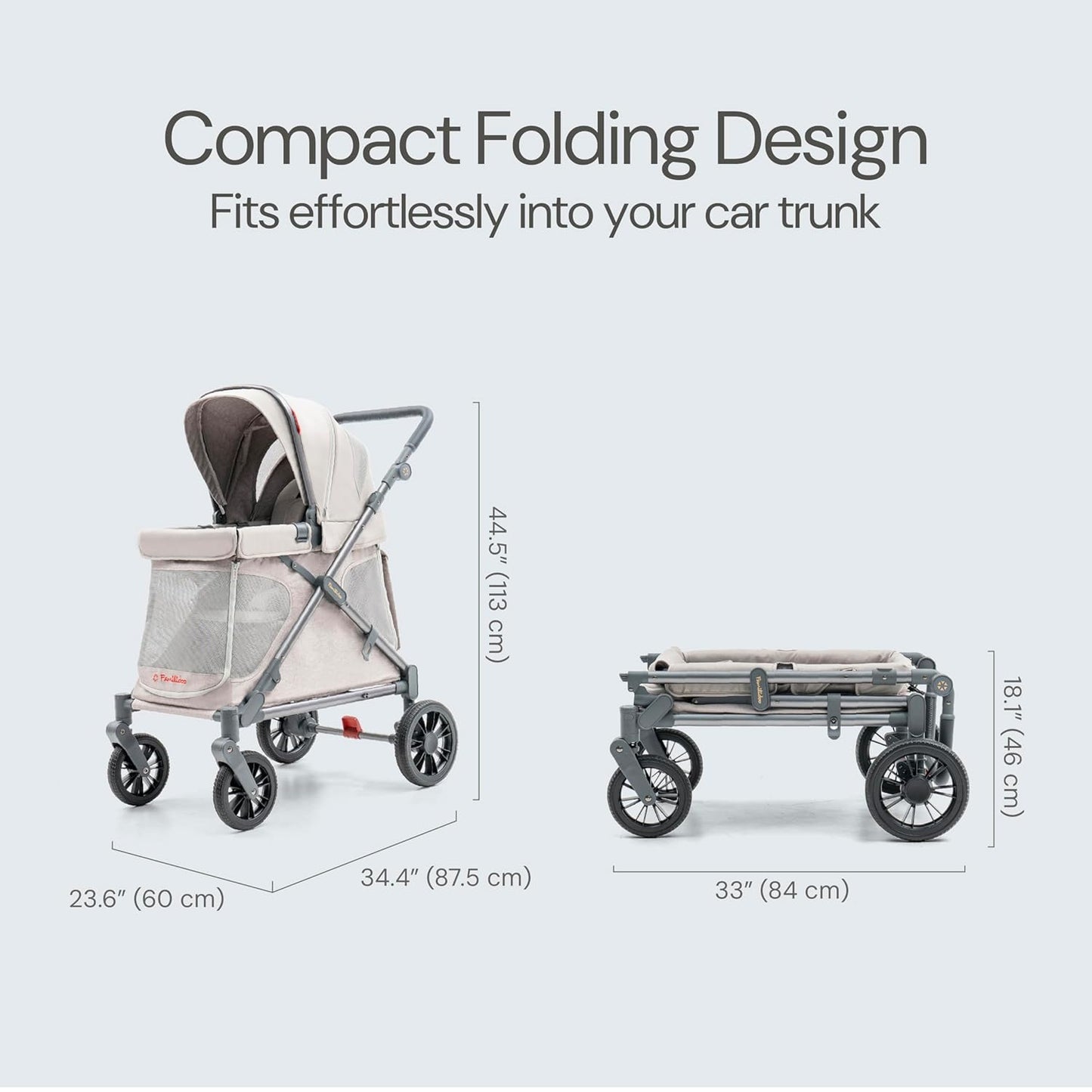Familidoo Q1 Multi-Use Kids Wagon Stroller – Foldable, Lightweight & All-Terrain for Kids & Pets – 5-Point Safety Harness, Rain Cover & Compact Travel Design – Supports Up to 132 lbs (Ash Rose)