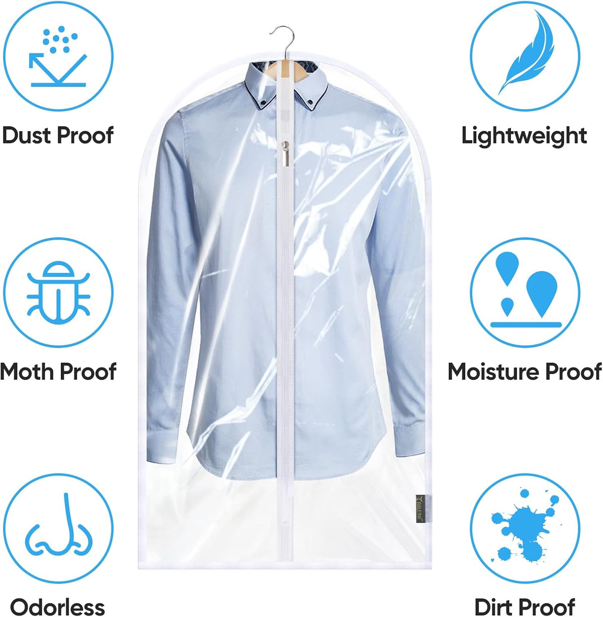 BALEINE 48'' Clear Garment Bags, 12 Packs PEVA Dress Bag for Closet Clothes Dresses Suit Coats Storage (Clear, 12PK)