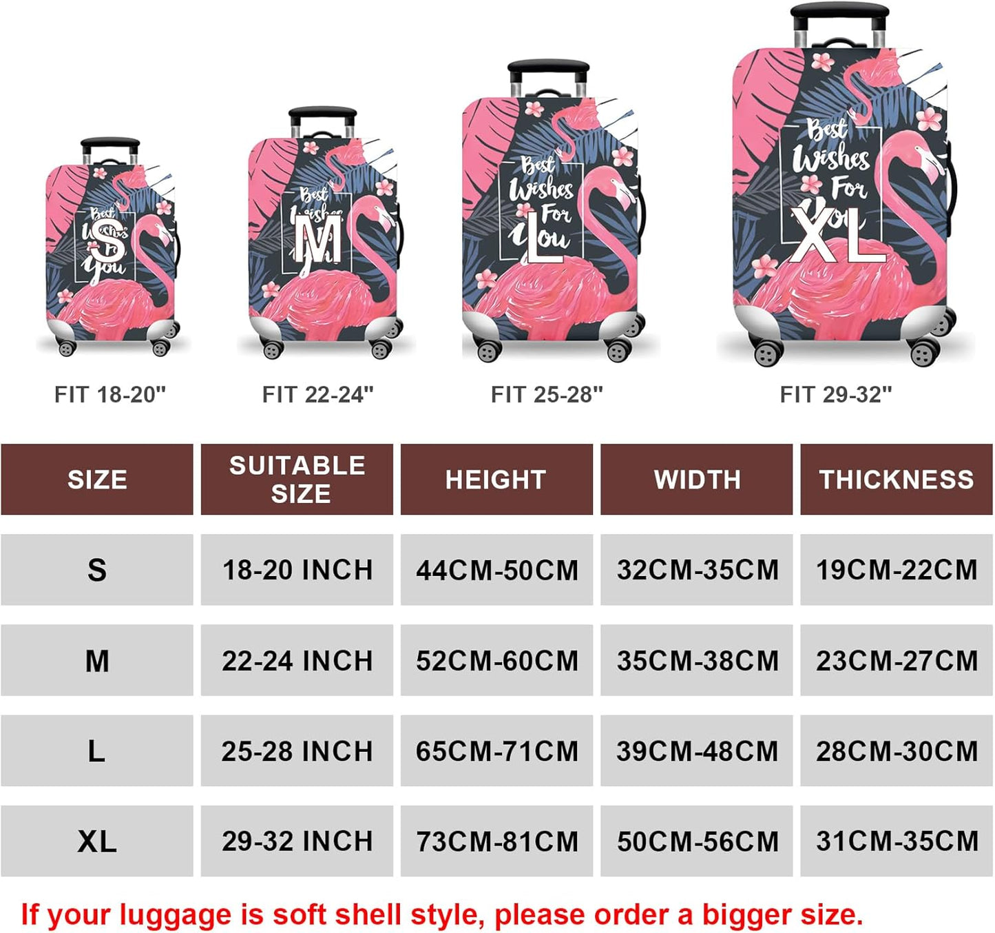 WUJIAONIAO Travel Luggage Cover Baggage Suitcase Cover Protector Skins 18-32 Inch (Vintage Flamingo, M (for 22-24 inch luggage))