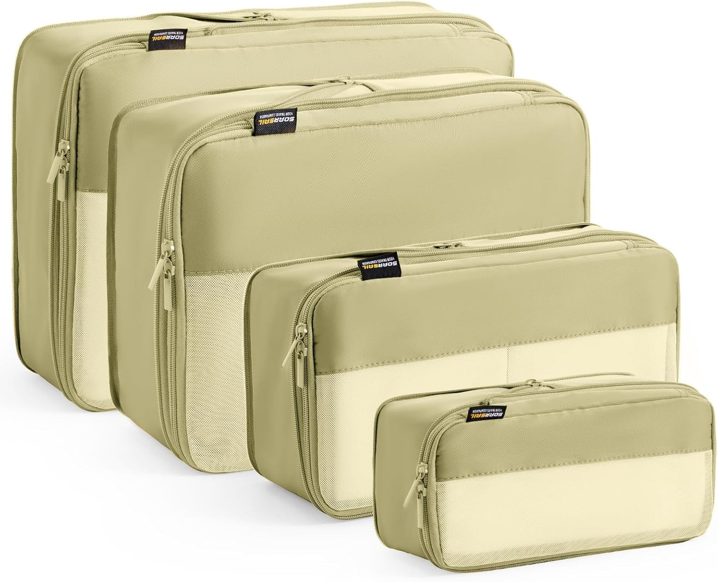 4 Set Compression Packing Cubes for Travel, Suitcases and Backpack Space Saving Organizers (Bright Yellow)